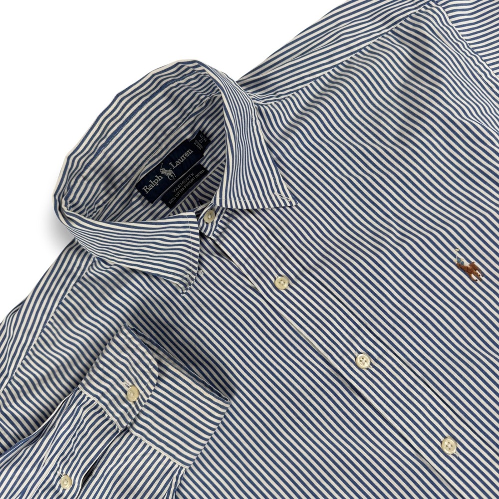 Ralph Lauren Yarmouth Shirt Mens 36/37 Blue Stripe‎ Pinpoint Oxford Button Down